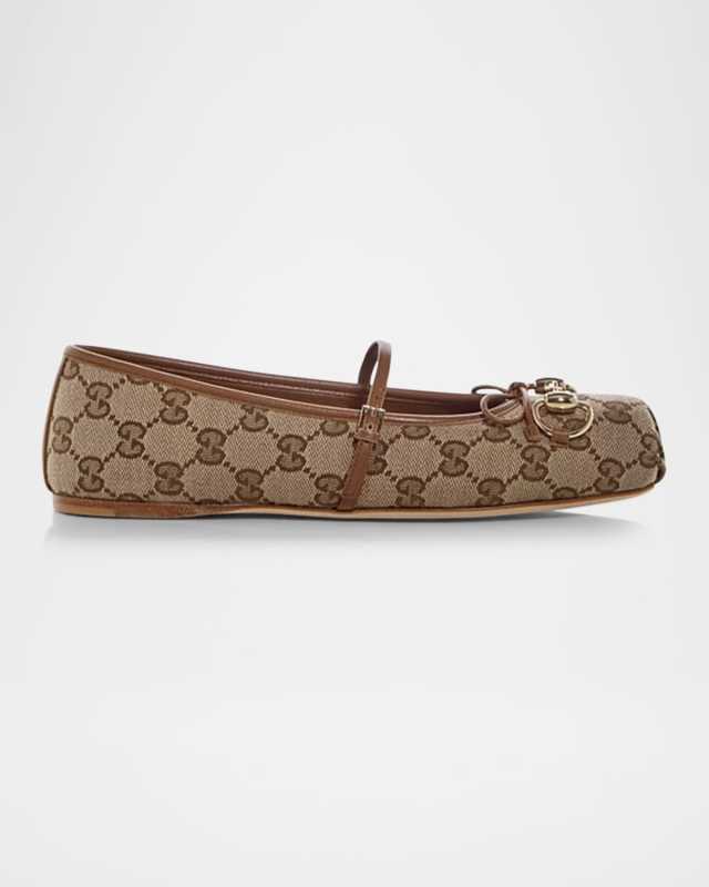 GG Canvas Horsebit Ballerina Flats